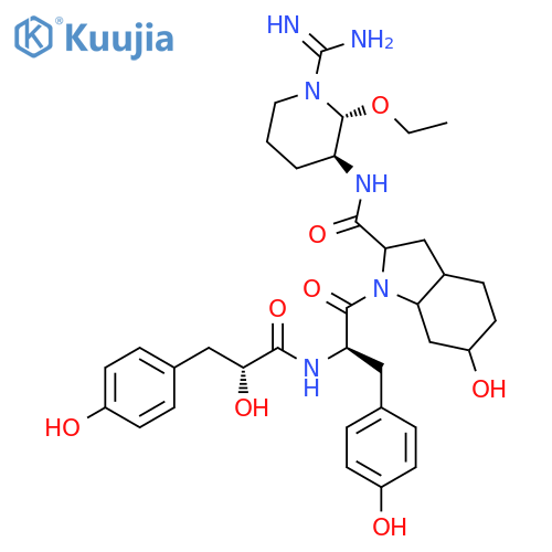 1H-Indole-2-carboxamide, N-[(2R,3S)-1-(aminoiminomethyl)-2-ethoxy-3-piperidinyl]octahydro-6-hydroxy-1-[(2R)-2-[[(2R)-2-hydroxy-3-(4-hydroxyphenyl)-1-oxopropyl]amino]-3-(4-hydroxyphenyl)-1-oxopropyl]- structure