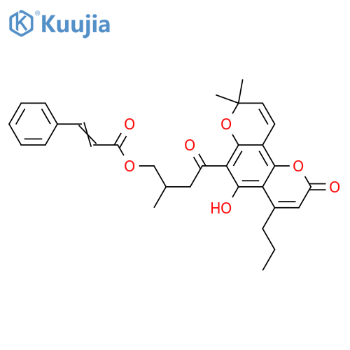 5-Hydroxy-6-(4-hydroxy-3-methyl-1-oxobutyl)-8,8-dimethyl-4-propyl-2H,8H-benzo[1,2-b:3,4-b']dipyran-2-one; 4''-O-E-Cinnamoyl structure