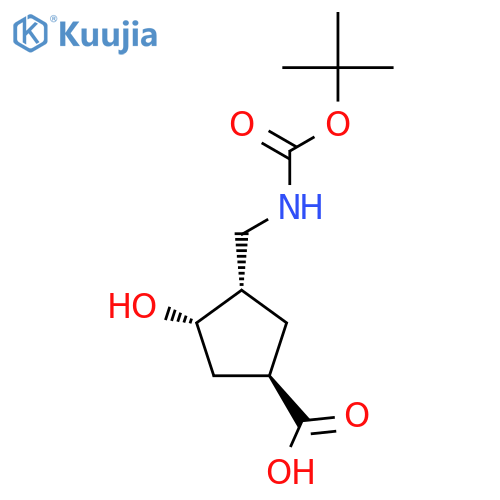 (1R,3S,4S)-3-Hydroxy-4-[[(2-methylpropan-2-yl)oxycarbonylamino]methyl]cyclopentane-1-carboxylic acid structure