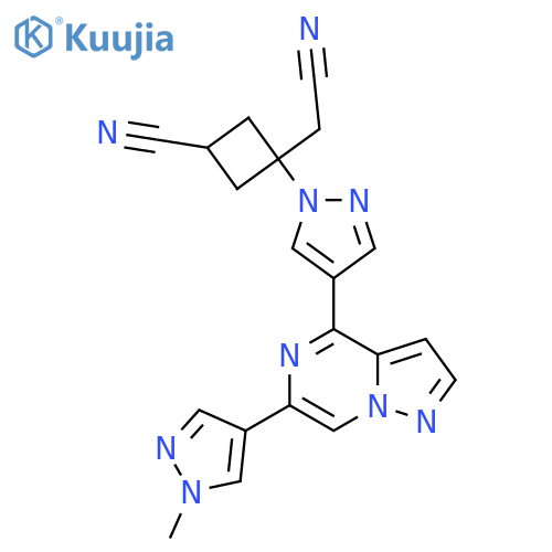 cis-3-(Cyanomethyl)-3-{4-[6-(1-methyl-1H-pyrazol-4-yl)pyrazolo[1,5-a]pyrazin-4-yl]-1H-pyrazol-1-yl}cyclobutanecarbonitrile structure