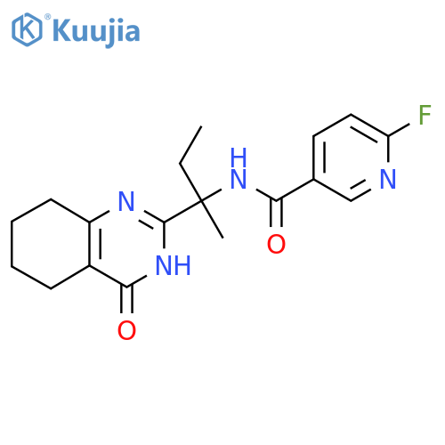 6-Fluoro-N-[2-(4-oxo-5,6,7,8-tetrahydro-3H-quinazolin-2-YL)butan-2-YL]pyridine-3-carboxamide structure