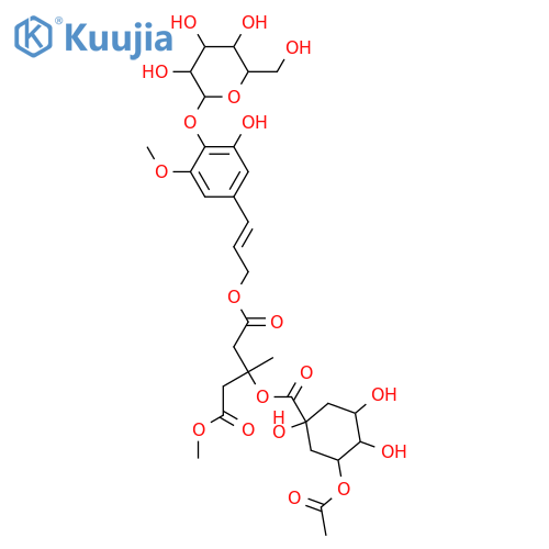 β-D-Glucopyranoside, 4-[(1E)-3-[[(3S)-3-[[[(1S,3R,4R,5R)-3-(acetyloxy)-1,4,5-trihydroxycyclohexyl]carbonyl]oxy]-5-methoxy-3-methyl-1,5-dioxopentyl]oxy]-1-propenyl]-2-hydroxy-6-methoxyphenyl (9CI) structure