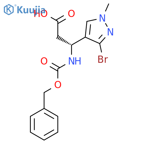 (3R)-3-{(benzyloxy)carbonylamino}-3-(3-bromo-1-methyl-1H-pyrazol-4-yl)propanoic acid structure
