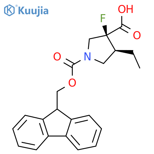 (3S,4S)-4-ethyl-1-{[(9H-fluoren-9-yl)methoxy]carbonyl}-3-fluoropyrrolidine-3-carboxylic acid structure