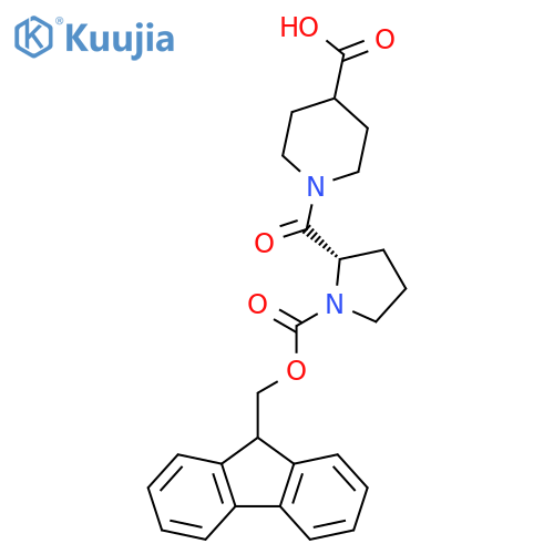 1-(2S)-1-{(9H-fluoren-9-yl)methoxycarbonyl}pyrrolidine-2-carbonylpiperidine-4-carboxylic acid structure