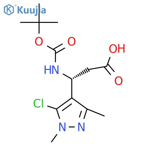 (3R)-3-{(tert-butoxy)carbonylamino}-3-(5-chloro-1,3-dimethyl-1H-pyrazol-4-yl)propanoic acid structure