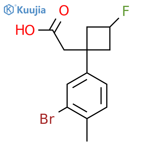 2-(1s,3r)-1-(3-bromo-4-methylphenyl)-3-fluorocyclobutylacetic acid structure