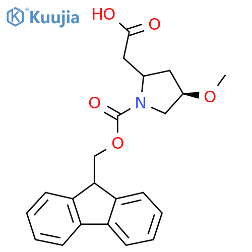 2-[(4R)-1-{[(9H-fluoren-9-yl)methoxy]carbonyl}-4-methoxypyrrolidin-2-yl]acetic acid structure