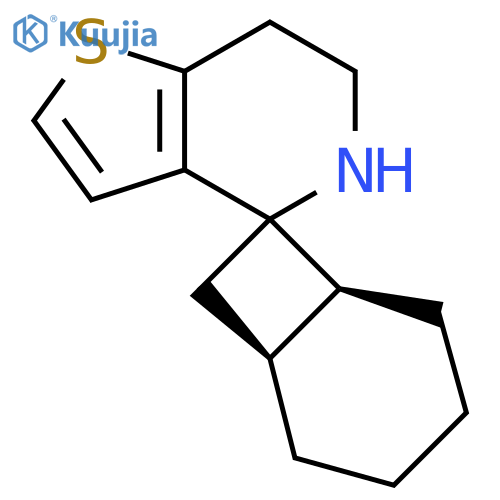 rac-(1R,6R)-6',7'-dihydro-5'H-spirobicyclo4.2.0octane-7,4'-thieno3,2-cpyridine structure