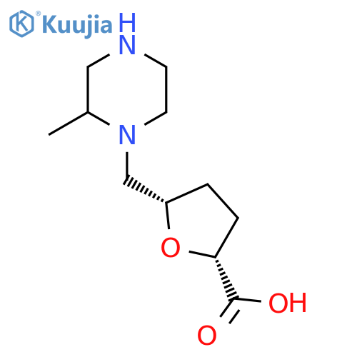 rac-(2R,5S)-5-[(2-methylpiperazin-1-yl)methyl]oxolane-2-carboxylic acid structure