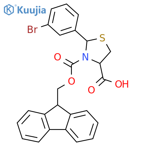 2-(3-bromophenyl)-3-{[(9H-fluoren-9-yl)methoxy]carbonyl}-1,3-thiazolidine-4-carboxylic acid structure