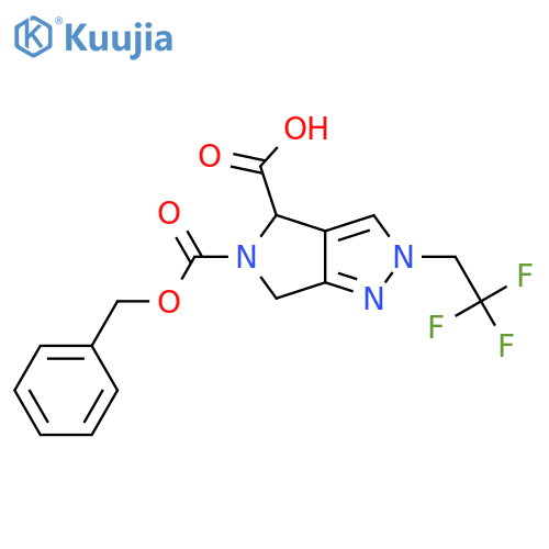 5-(benzyloxy)carbonyl-2-(2,2,2-trifluoroethyl)-2H,4H,5H,6H-pyrrolo3,4-cpyrazole-4-carboxylic acid structure