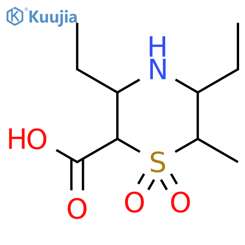 3,5-Diethyl-6-methyl-1,1-dioxo-1lambda6-thiomorpholine-2-carboxylic acid structure