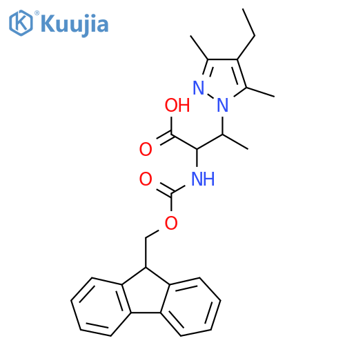 3-(4-ethyl-3,5-dimethyl-1H-pyrazol-1-yl)-2-({(9H-fluoren-9-yl)methoxycarbonyl}amino)butanoic acid structure