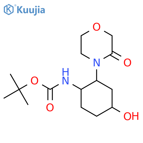tert-butyl N-[4-hydroxy-2-(3-oxomorpholin-4-yl)cyclohexyl]carbamate structure