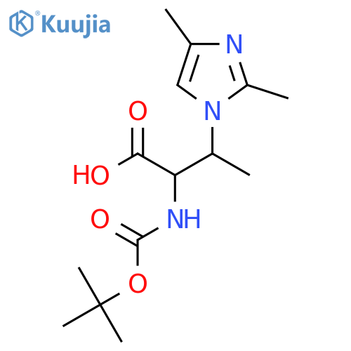 2-{(tert-butoxy)carbonylamino}-3-(2,4-dimethyl-1H-imidazol-1-yl)butanoic acid structure