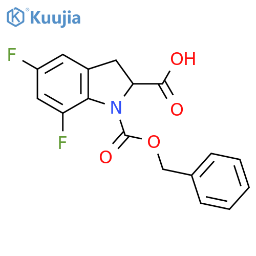 1-((Benzyloxy)carbonyl)-5,7-difluoroindoline-2-carboxylic acid structure