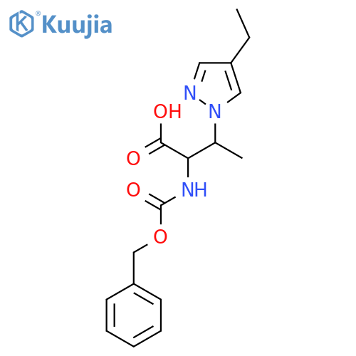 2-{(benzyloxy)carbonylamino}-3-(4-ethyl-1H-pyrazol-1-yl)butanoic acid structure