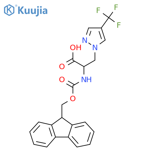 2-({(9H-fluoren-9-yl)methoxycarbonyl}amino)-3-4-(trifluoromethyl)-1H-pyrazol-1-ylpropanoic acid structure