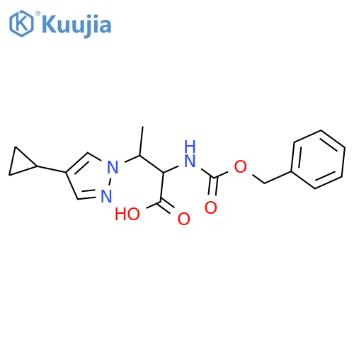 2-{(benzyloxy)carbonylamino}-3-(4-cyclopropyl-1H-pyrazol-1-yl)butanoic acid structure
