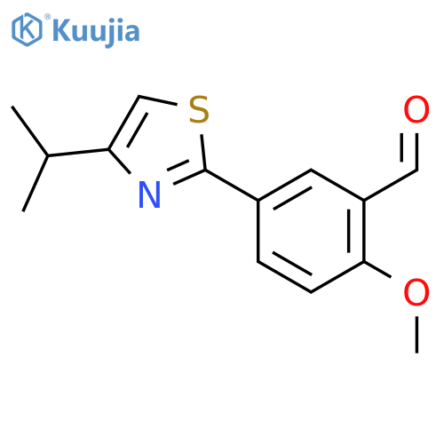 2-methoxy-5-4-(propan-2-yl)-1,3-thiazol-2-ylbenzaldehyde structure