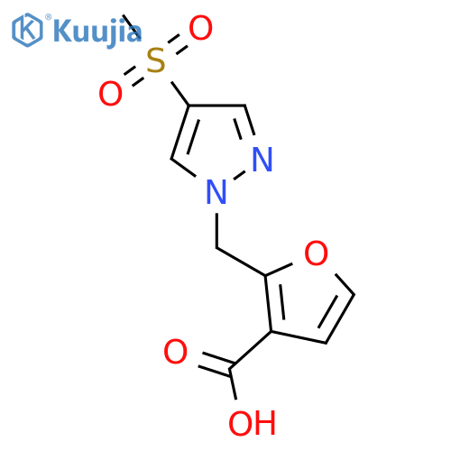 2-(4-methanesulfonyl-1H-pyrazol-1-yl)methylfuran-3-carboxylic acid structure