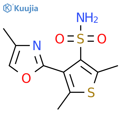 2,5-Dimethyl-4-(4-methyl-1,3-oxazol-2-yl)thiophene-3-sulfonamide structure