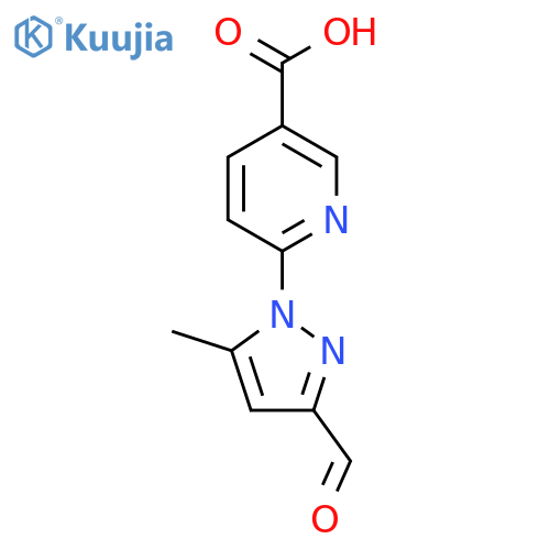 6-(3-formyl-5-methyl-1H-pyrazol-1-yl)pyridine-3-carboxylic acid structure