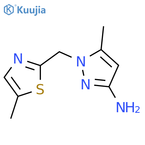 5-methyl-1-(5-methyl-1,3-thiazol-2-yl)methyl-1H-pyrazol-3-amine structure