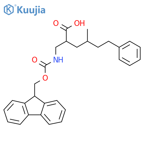 2-({(9H-fluoren-9-yl)methoxycarbonyl}amino)methyl-4-methyl-6-phenylhexanoic acid structure