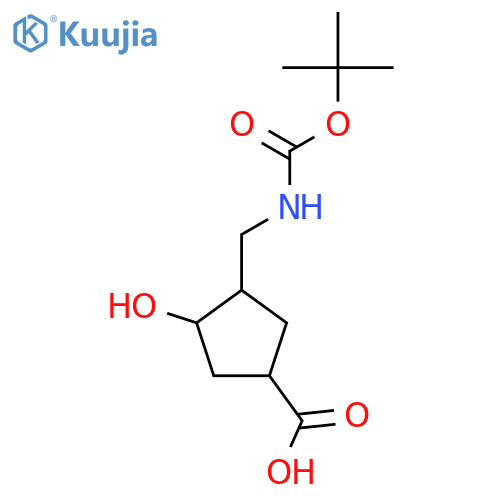 rac-(1R,3S,4S)-3-({[(tert-butoxy)carbonyl]amino}methyl)-4-hydroxycyclopentane-1-carboxylic acid structure
