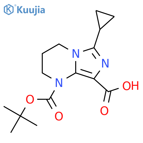 1-[(tert-butoxy)carbonyl]-6-cyclopropyl-1H,2H,3H,4H-imidazo[1,5-a]pyrimidine-8-carboxylic acid structure