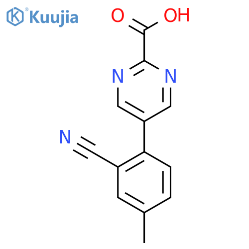 5-(2-Cyano-4-methylphenyl)pyrimidine-2-carboxylic acid structure