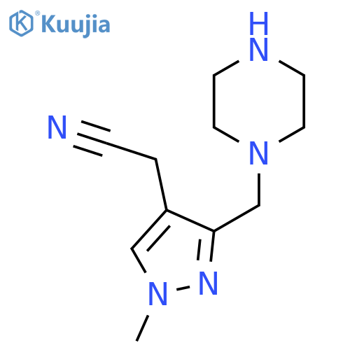 2-{1-methyl-3-[(piperazin-1-yl)methyl]-1H-pyrazol-4-yl}acetonitrile structure
