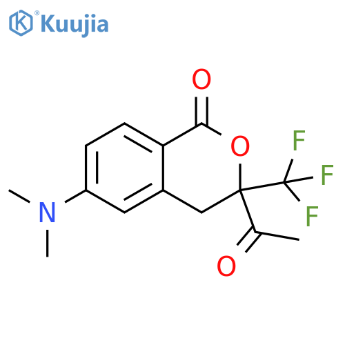 1H-2-Benzopyran-1-one, 3-acetyl-6-(dimethylamino)-3,4-dihydro-3-(trifluoromethyl)- structure