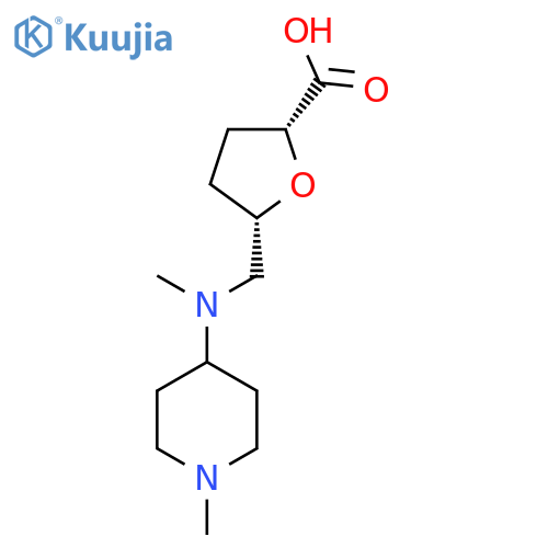 rac-(2R,5S)-5-{[methyl(1-methylpiperidin-4-yl)amino]methyl}oxolane-2-carboxylic acid structure