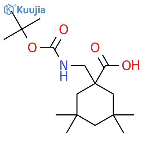 1-({(tert-butoxy)carbonylamino}methyl)-3,3,5,5-tetramethylcyclohexane-1-carboxylic acid structure