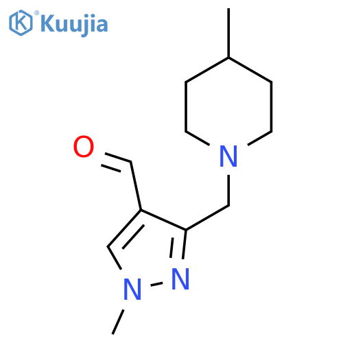 1-methyl-3-[(4-methylpiperidin-1-yl)methyl]-1H-pyrazole-4-carbaldehyde structure