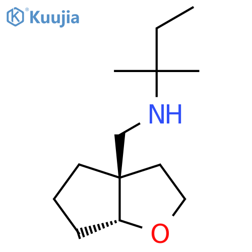 rac-{[(3aR,6aR)-hexahydro-2H-cyclopenta[b]furan-3a-yl]methyl}(2-methylbutan-2-yl)amine structure