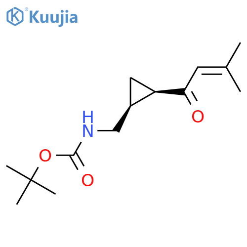 rac-tert-butyl N-{[(1R,2S)-2-(3-methylbut-2-enoyl)cyclopropyl]methyl}carbamate structure