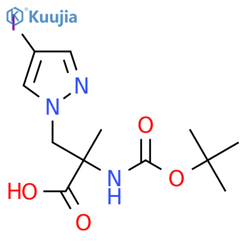 2-{(tert-butoxy)carbonylamino}-3-(4-iodo-1H-pyrazol-1-yl)-2-methylpropanoic acid structure