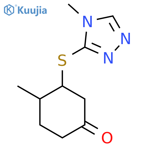 4-methyl-3-[(4-methyl-4H-1,2,4-triazol-3-yl)sulfanyl]cyclohexan-1-one structure