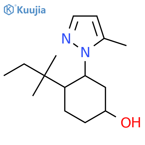3-(5-methyl-1H-pyrazol-1-yl)-4-(2-methylbutan-2-yl)cyclohexan-1-ol structure