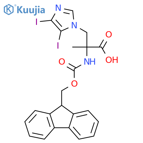 3-(4,5-diiodo-1H-imidazol-1-yl)-2-({(9H-fluoren-9-yl)methoxycarbonyl}amino)-2-methylpropanoic acid structure