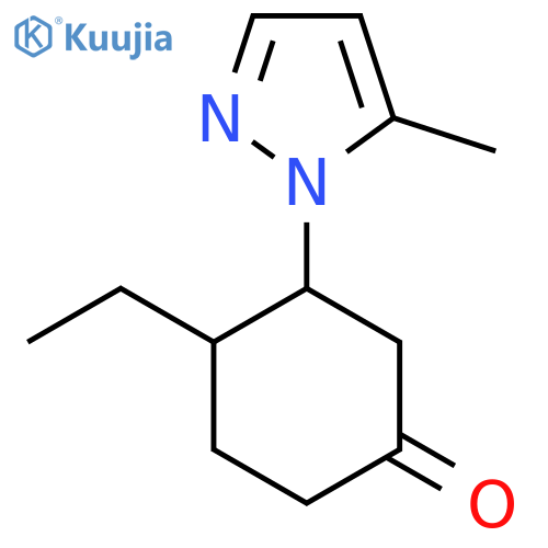 4-ethyl-3-(5-methyl-1H-pyrazol-1-yl)cyclohexan-1-one structure