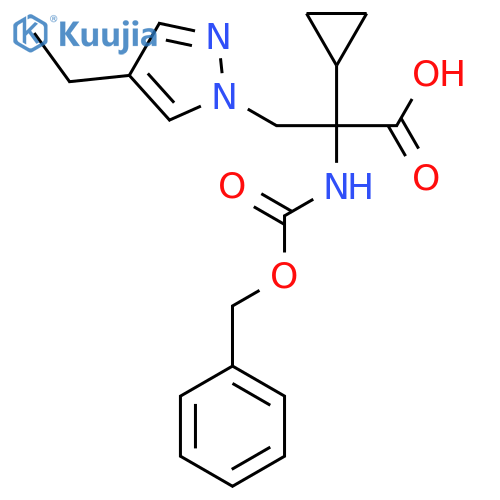 2-{(benzyloxy)carbonylamino}-2-cyclopropyl-3-(4-ethyl-1H-pyrazol-1-yl)propanoic acid structure