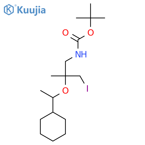 tert-butyl N-2-(1-cyclohexylethoxy)-3-iodo-2-methylpropylcarbamate structure
