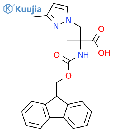 2-({(9H-fluoren-9-yl)methoxycarbonyl}amino)-2-methyl-3-(3-methyl-1H-pyrazol-1-yl)propanoic acid structure