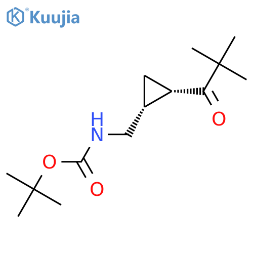 rac-tert-butyl N-{[(1R,2S)-2-(2,2-dimethylpropanoyl)cyclopropyl]methyl}carbamate structure