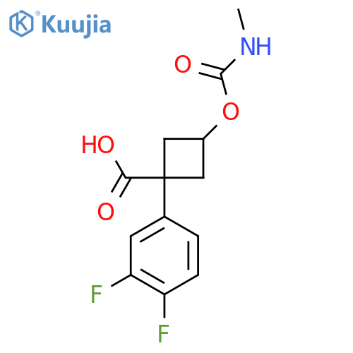 (1S,3s)-1-(3,4-difluorophenyl)-3-[(methylcarbamoyl)oxy]cyclobutane-1-carboxylic acid structure